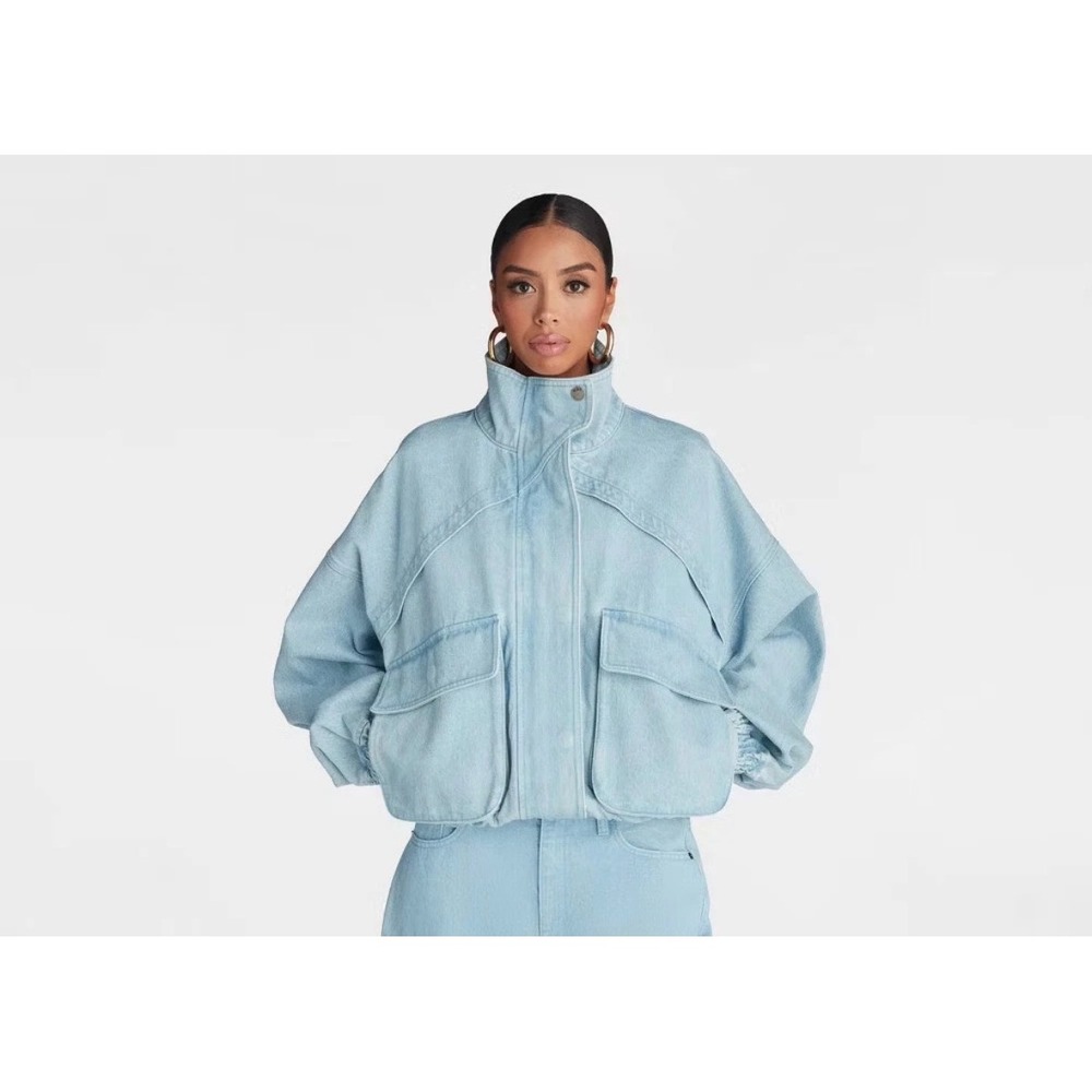 KBB by Kahlana Light Wash Oversized Denim Bomber Jean Jacket Size Small